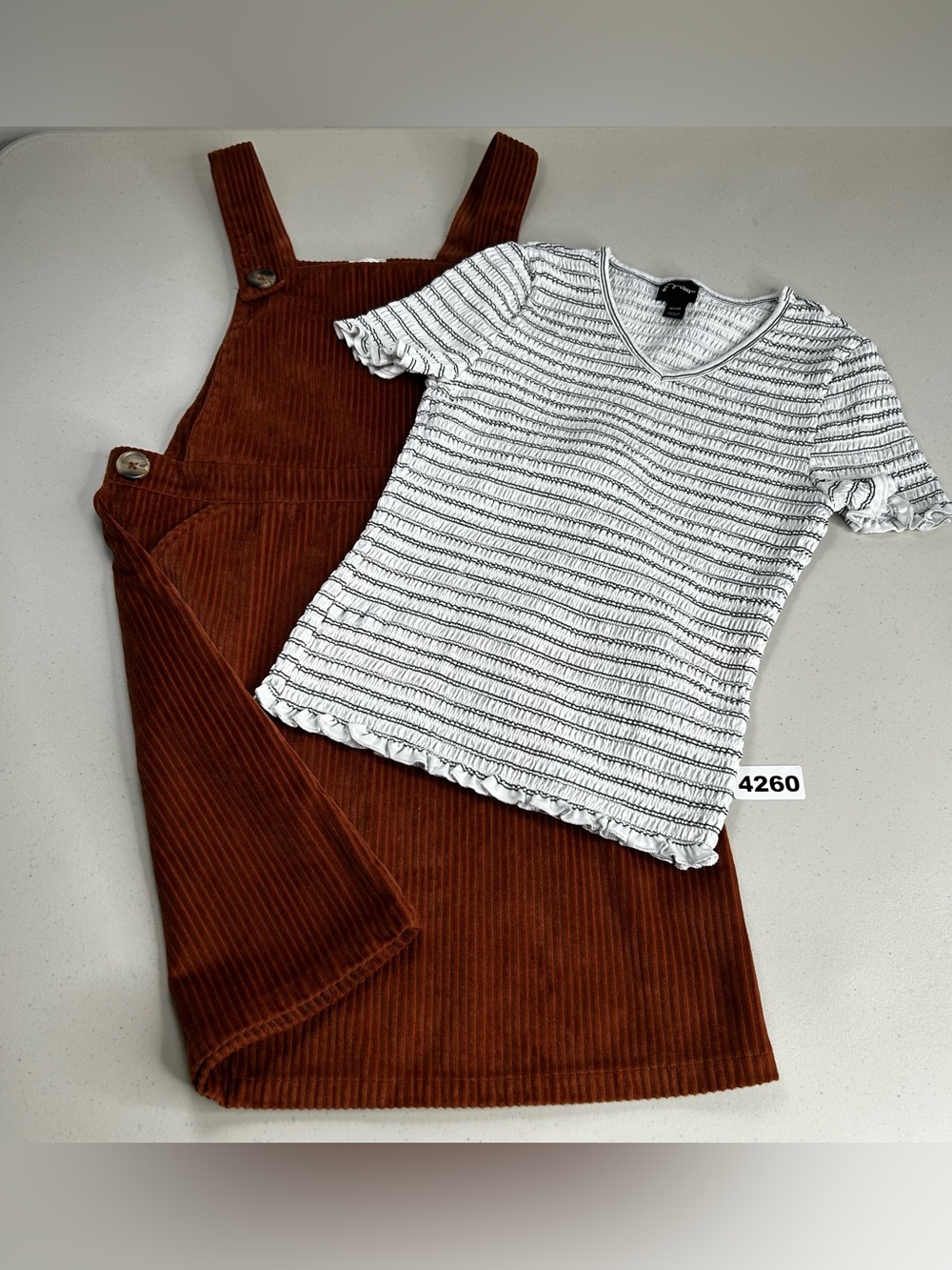 Wonder Nation Corduroy Overalls & Art Class Striped V-Neck Top Set 2PC kids M